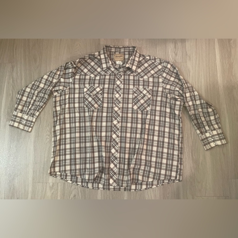Wrangler button down mens pearl snap blue brown button down 3xl